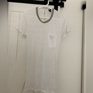 J. Crew White Linen T-shirt with Silver Trim (M)